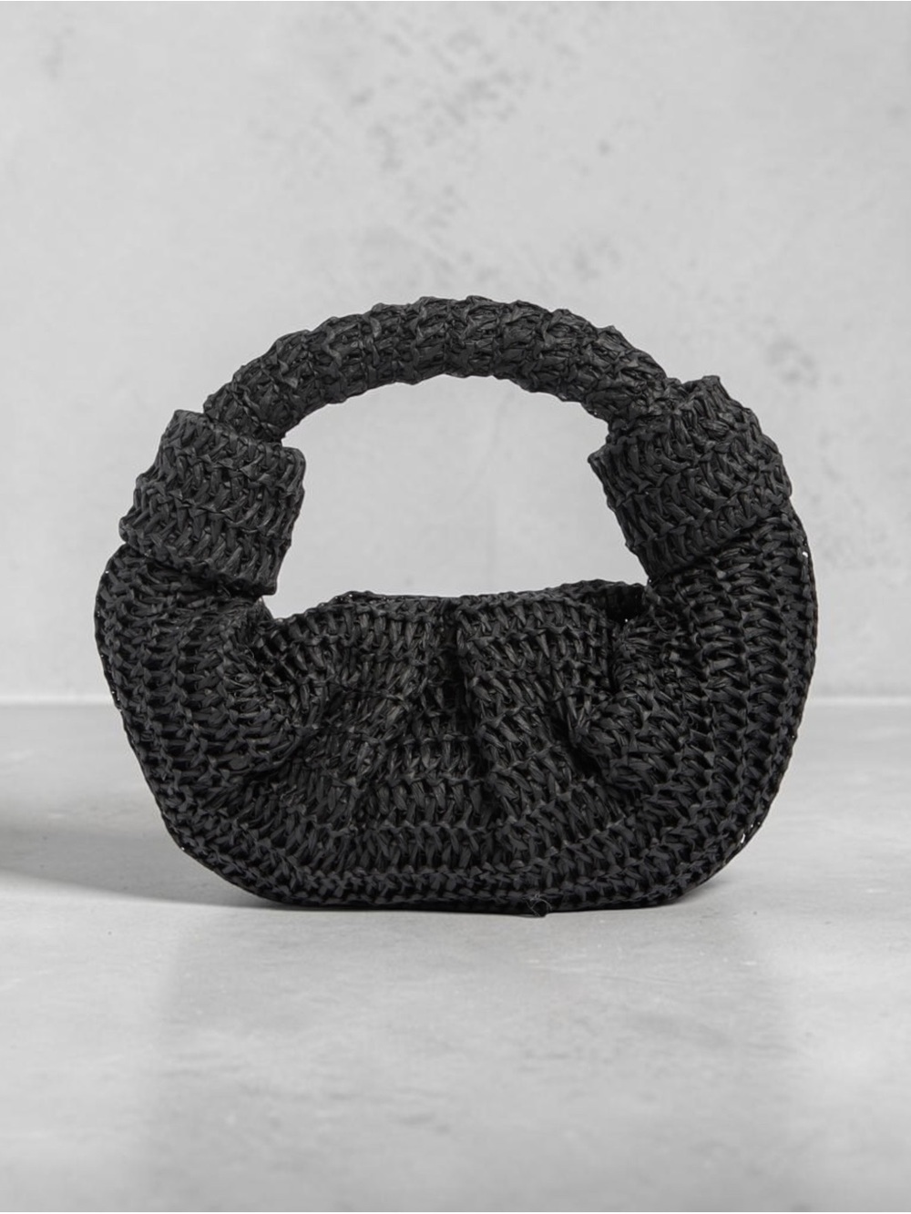 BCBG Black Raffia Woven Croissant Clutch Mini Purse NWT